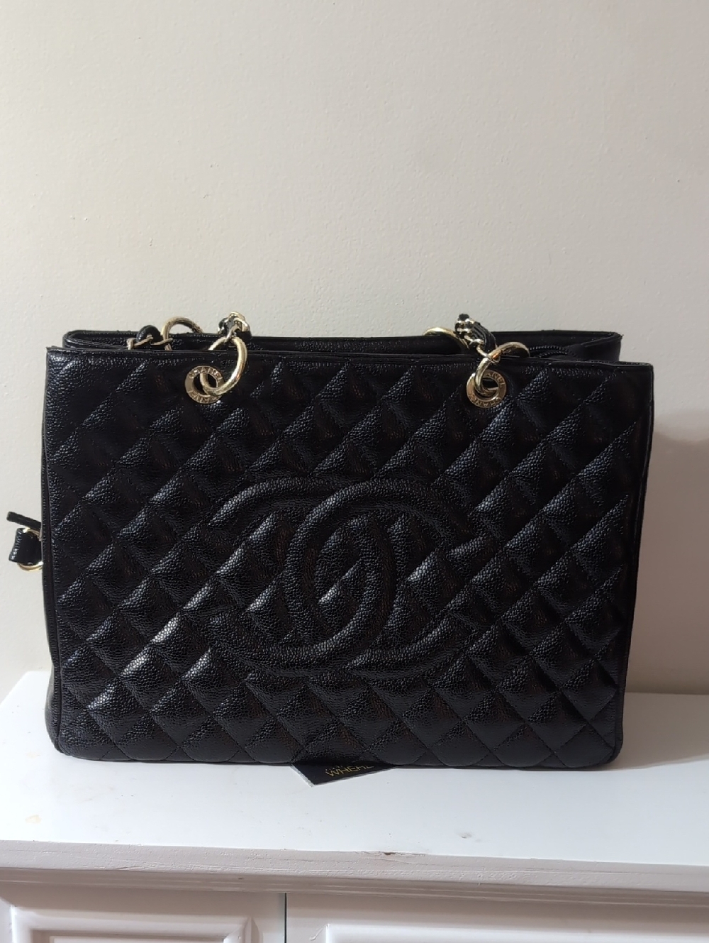 Non Authentic Black Quilted Shoulder Tote with Gold Hardware